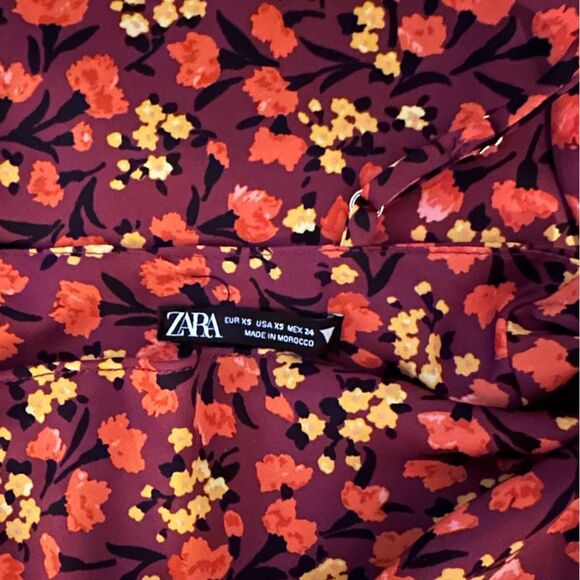 ZARA Floral Maxi Dress Burgundy Floral Size XS • BLOGGER FAVORITE • - Picture 6 of 10